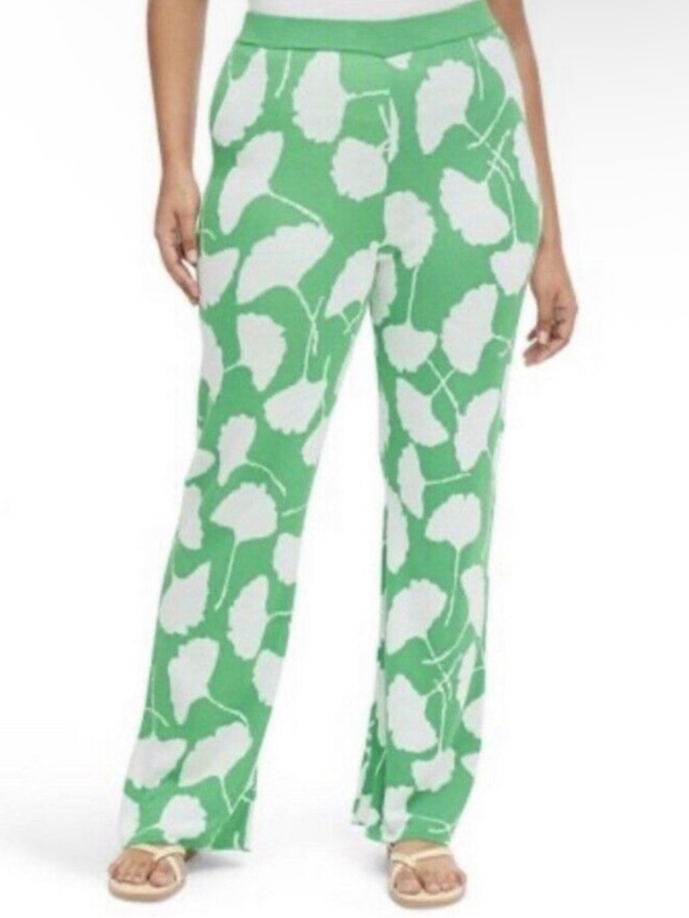 Diane Von Furstenberg for Target Green with White Floral Wide-Leg Pants